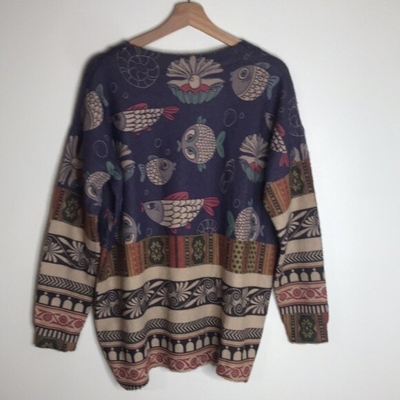 YESNO ladies cotton wool super soft fish graphic pullover long sleeve sweater - Picture 8 of 10